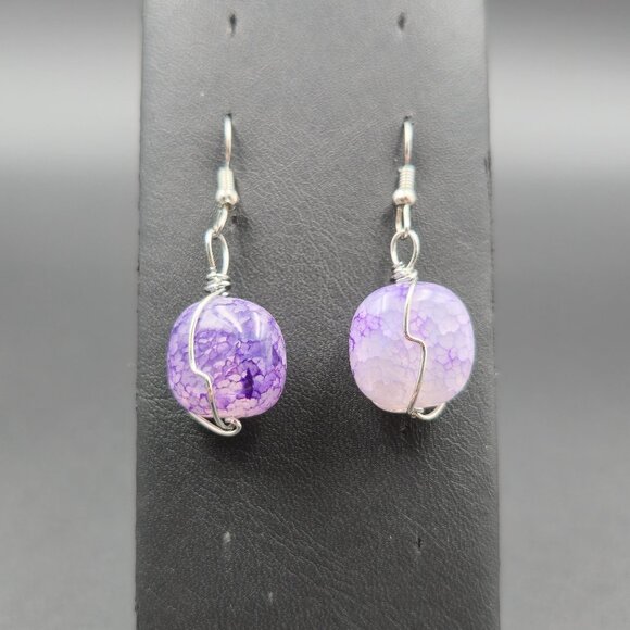 Jewelry - Silver Plated Purple Unique Handmade Glass Dangle Earrings A6098